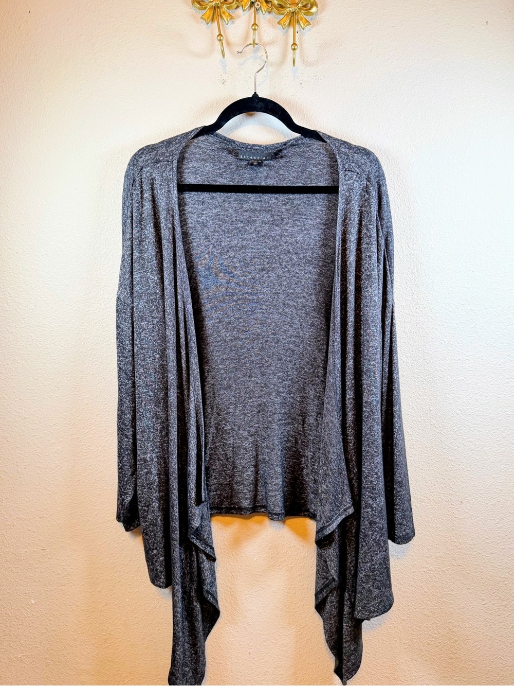 attention Open-Front Drapey  Black/Gray Cardigan. Size 1X